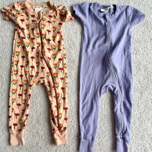 Set of Two Parade Organic Peach Floral & Lavender Short-Sleeve Zipper Onesies